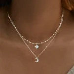Double Layer Zircon Star Moon Pendant Necklace 4