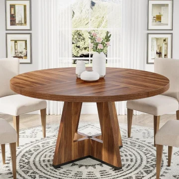 47-Inch Round Wood Farmhouse Dining Table 1