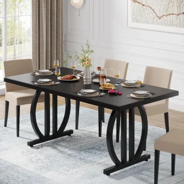 LITTLE TREE 63-Inch Black Dining Table for 4-6 1