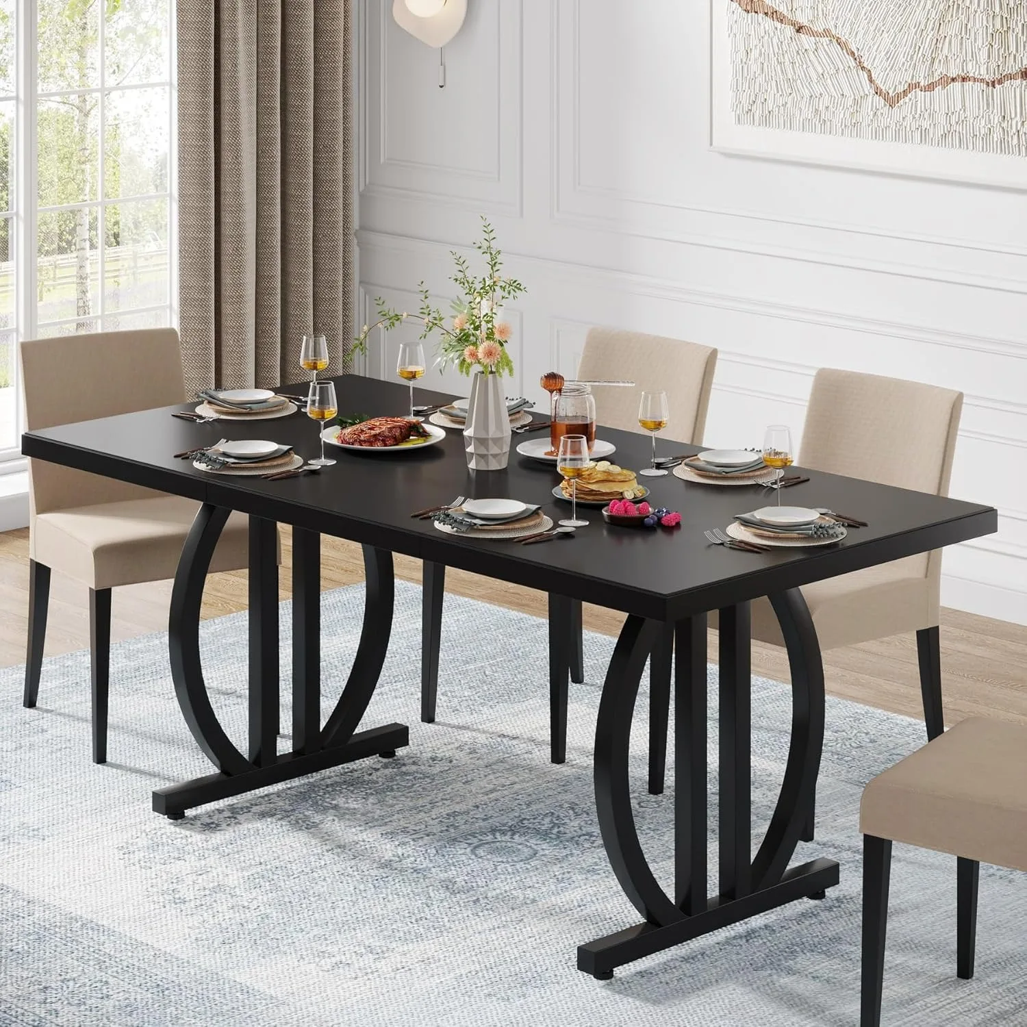 LITTLE TREE 63-Inch Black Dining Table for 4-6 1 LITTLE TREE 63-Inch Black Dining Table for 4-6 1