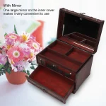 Vintage Wooden Jewelry Box Organizer with Mirror 3