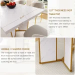 White Marble Dining Table 71-inch Gold for 6-8 3