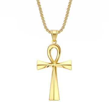 Ancient Egypt Ankh Cross Charm Pendant Gold Silver Color Stainless Steel Amulet Necklaces For Women Men Egyptian Jewelry Gifts 1