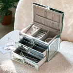 Mirrored Glass Jewelry Box 3-Layer 2-Drawer 1