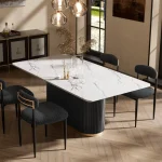 White Faux Marble Dining Table 70-inch for 6 1