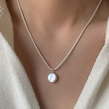 925 Silver Round Pearl Necklace Simple Charm 1