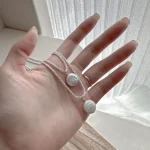 925 Silver Round Pearl Necklace Simple Charm 2