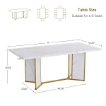 White Marble Dining Table 71-inch Gold for 6-8 4