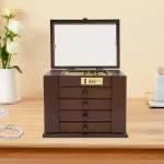 5-Tier Wooden Jewelry Box with Mirror Lock 3