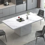 White Faux Marble Dinner Table 63-inch for 6 1