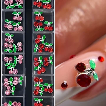 3D Cherry Nail Charms 36pc Rhinestone Glitter Set 2