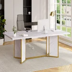 White Marble Dining Table 71-inch Gold for 6-8 2