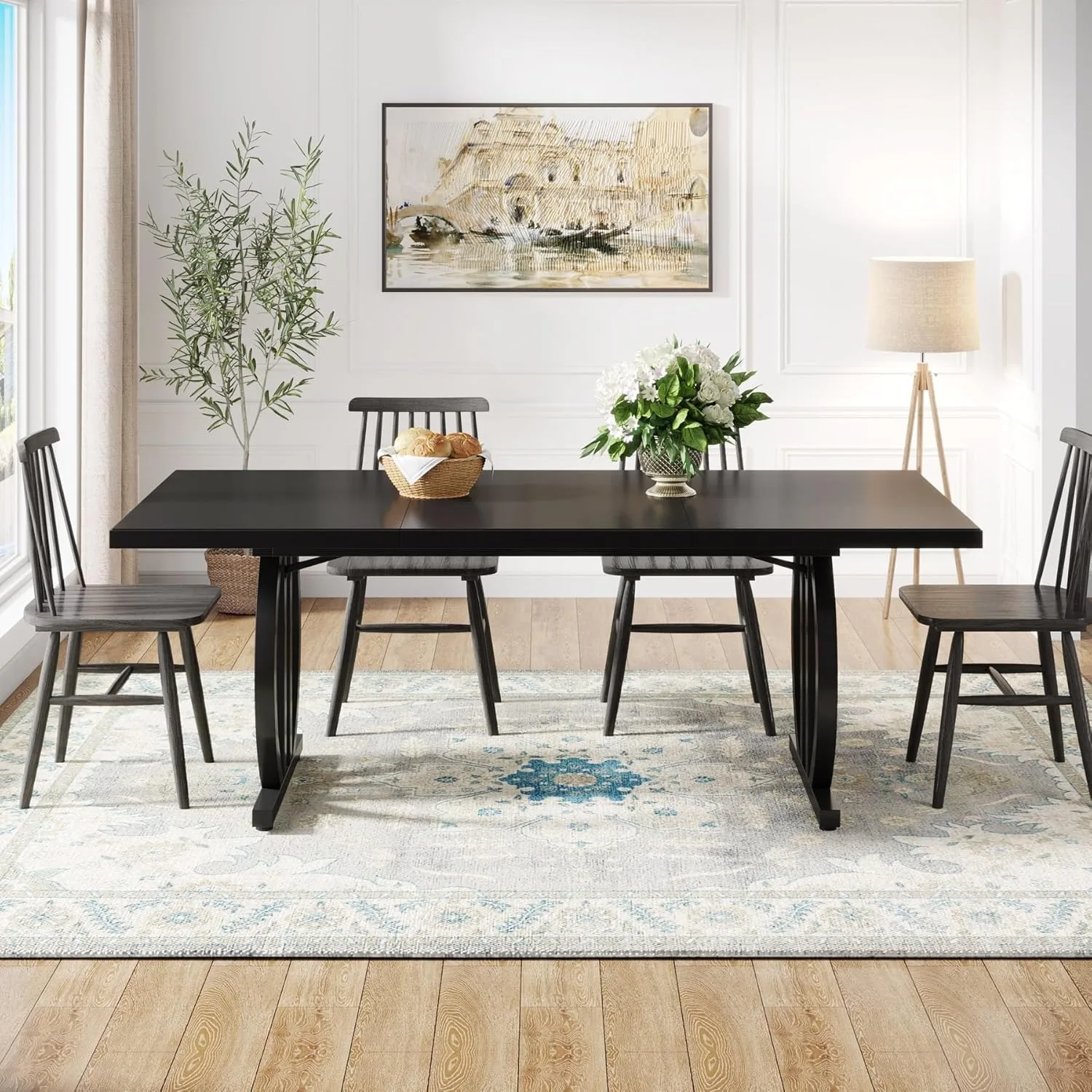 LITTLE TREE 63-Inch Black Dining Table for 4-6 5 LITTLE TREE 63-Inch Black Dining Table for 4-6 5