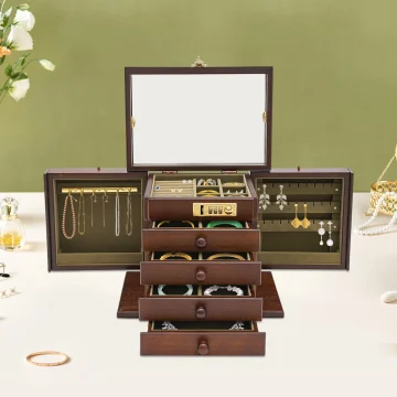 5-Tier Wooden Jewelry Box with Mirror Lock 1
