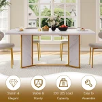 White Marble Dining Table 71-inch Gold for 6-8 6