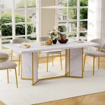 White Marble Dining Table 71-inch Gold for 6-8 1