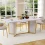 White Marble Dining Table 71-inch Gold for 6-8