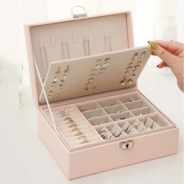 Large Leather Jewelry Box Ring Earring Organizer 1