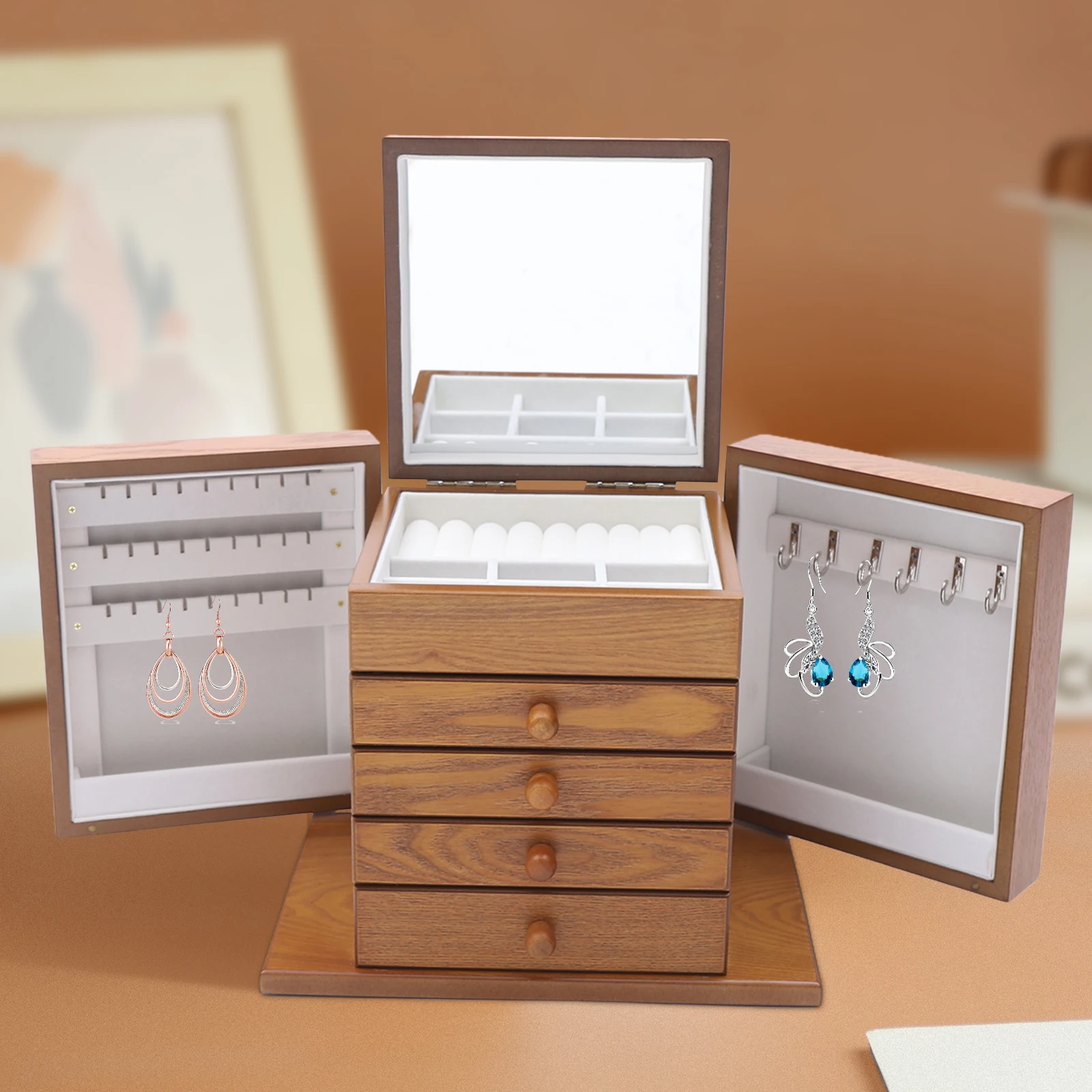 5-Tier Jewelry Box 4 Drawers 6 Hooks Organizer 2 5-Tier Jewelry Box 4 Drawers 6 Hooks Organizer 2