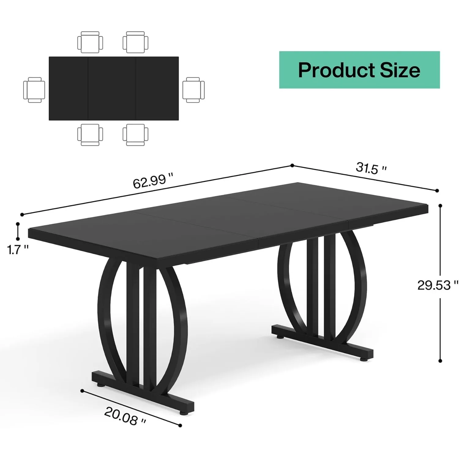 LITTLE TREE 63-Inch Black Dining Table for 4-6 3 LITTLE TREE 63-Inch Black Dining Table for 4-6 3