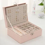 Large Leather Jewelry Box Ring Earring Organizer 3