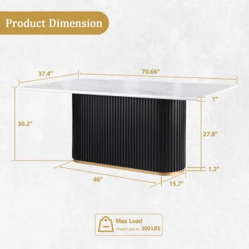 White Faux Marble Dining Table 70-inch for 6 2
