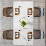 White Faux Marble Dining Table 63-inch Modern 4
