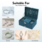 3-Tier Dark Green Suede Metal Jewelry Box Drawers 4