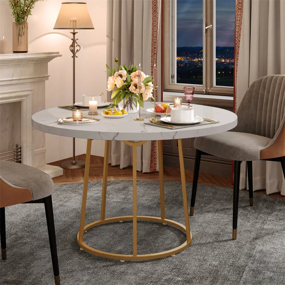 47-Inch Round Marble Pattern Table with Gold Base 2 47-Inch Round Marble Pattern Table with Gold Base 2