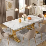 White Faux Marble Dining Table 63-inch Modern 2