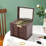 5-Tier Wooden Jewelry Box with Mirror Lock 6