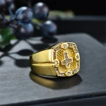 Cross Stainless Steel Rhinestone Ring Gold 4