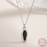 Black Agate Vintage Coffin Halloween Necklace 3