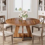 Round Farmhouse Dining Table 47-inch for 4 1