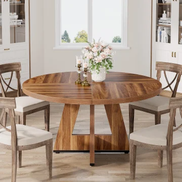 Round Farmhouse Dining Table 47-inch for 4 1