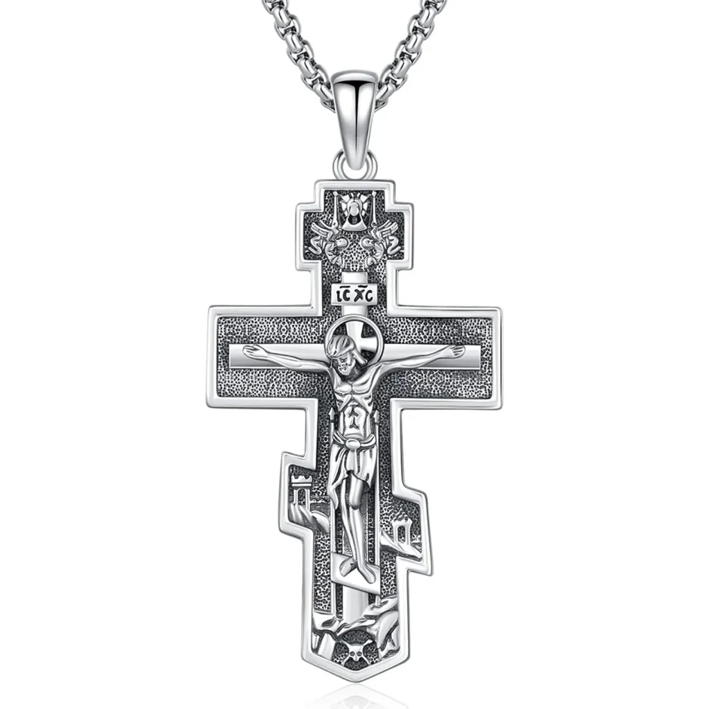 925 Sterling Silver Orthodox Cross Necklace Amulet product image