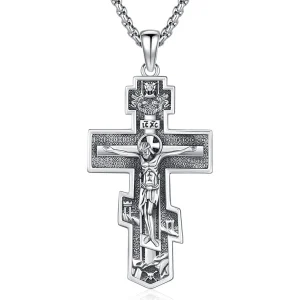 925 Sterling Silver Orthodox Cross Necklace Amulet product image