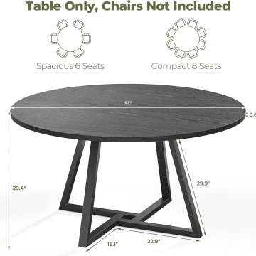 IRONCK Round Dining Table 51-inch for 6 People 2