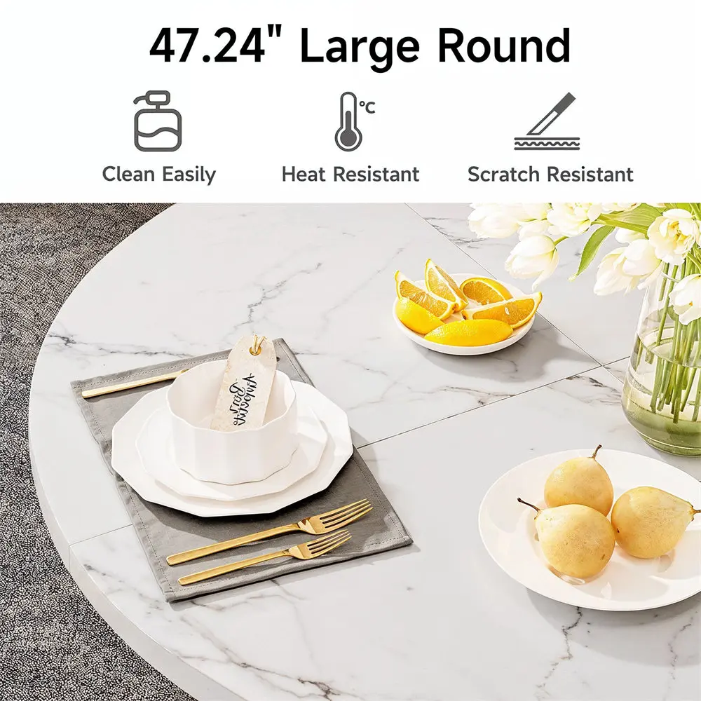 47-Inch Round Marble Pattern Table with Gold Base 4 47-Inch Round Marble Pattern Table with Gold Base 4