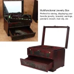 Vintage Wooden Jewelry Box Organizer with Mirror 4