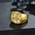 Cross Stainless Steel Rhinestone Ring Gold 2