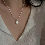 925 Silver Round Pearl Necklace Simple Charm 4