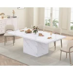 White Faux Marble Dinner Table 63-inch for 6 6