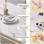 70-Inch Faux Marble Dining Table White Gold 6