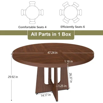 47 inch Round Farmhouse Dining Table for 4 6 Dark 2 | PricZone