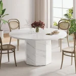 White Faux Marble Round Dining Table for 4-6 6