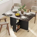 Folding Dining Table with Wheels Storage Rack 2