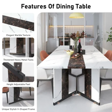71-inch Rectangular Table for 6-10 Marble Wood 2