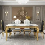 70-Inch Faux Marble Dining Table White Gold 1