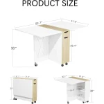 Folding Table with Wheels Drop Leaf Storage Rack 3